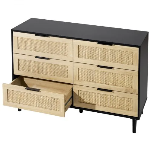 VEVOR 6 Drawer Rattan Dresser, Boho Dresser, Rattan Chest of Drawers with Spacious Storage, Natural Rattan Dresser for Bedroom, Living Room & VEVOR 6 Drawer Rattan Dresser, Boho Dresser, Rattan Chest of Drawers with Spacious Storage, Natural Rattan Dresser for Bedroom, Living Room &