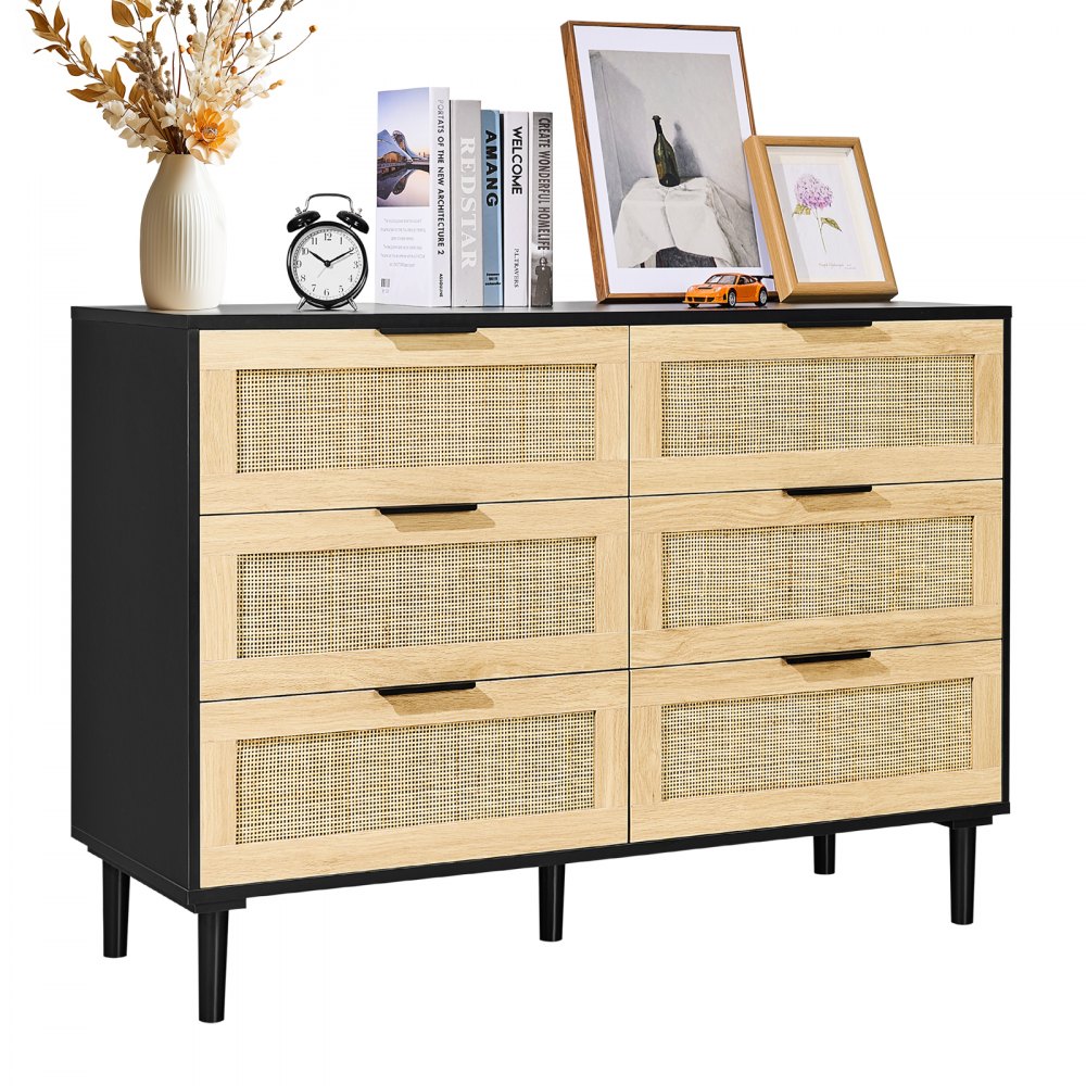 Συρταριέρα VEVOR Rattan Dresser Natural Rattan Closet Dresser 6 Συρτάρια για υπνοδωμάτιο