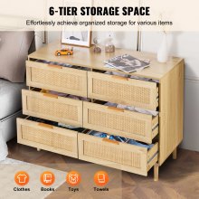 VEVOR 6 Drawer Rattan Dresser, Boho Dresser, Rattan Chest of Drawers with Spacious Storage, Natural Rattan Dresser for Bedroom, Living Room & Hallway,Rattan Nightstand with Sturdy Handles&Legs, Brown