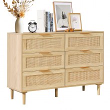 VEVOR 6 Drawer Rattan Dresser, Boho Dresser, Rattan Chest of Drawers with Spacious Storage, Natural Rattan Dresser for Bedroom, Living Room & Hallway,Rattan Nightstand with Sturdy Handles&Legs, Brown