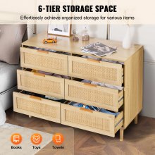 VEVOR 6 Drawer Rattan Dresser, Boho Dresser, Rattan Chest of Drawers with Spacious Storage, Natural Rattan Dresser for Bedroom, Living Room & Hallway,Rattan Nightstand with Sturdy Handles&Legs, Natural Wood