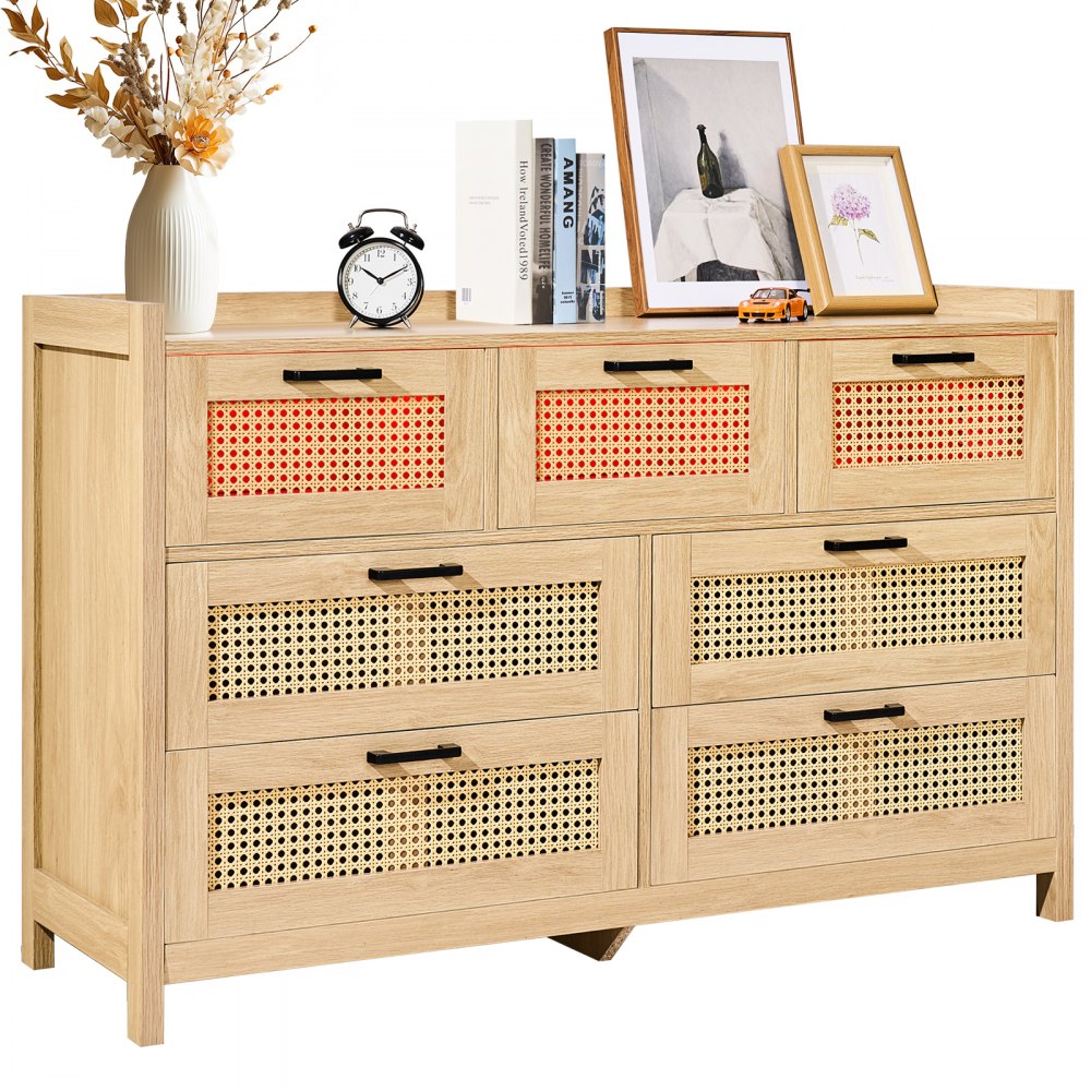 Συρταριέρα VEVOR Rattan Dresser Natural Rattan Closet Dresser 7 Συρτάρια για υπνοδωμάτιο