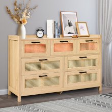 VEVOR 7 Drawer Rattan Dresser, Boho Dresser, Rattan Chest of Drawers with Spacious Storage, Natural Rattan Dresser for Bedroom, Living Room & Hallway,Rattan Nightstand with Sturdy Handles&Legs, Brown