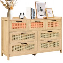 VEVOR 7 Drawer Rattan Dresser, Boho Dresser, Rattan Chest of Drawers with Spacious Storage, Natural Rattan Dresser for Bedroom, Living Room & Hallway,Rattan Nightstand with Sturdy Handles&Legs, Brown