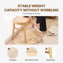 VEVOR Rattan Bench, 43.3" Wooden Rattan Bench, Entrywway Bench with Oak Wood Legs, Bedroom End of Bed Boho Bench with Hand Woven Rattan, for Living Room, Kitchen