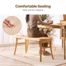 VEVOR Rattan Bench, 43.3" Wooden Rattan Bench, Entrywway Bench with Oak Wood Legs, Bedroom End of Bed Boho Bench with Hand Woven Rattan, for Living Room, Kitchen