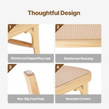 VEVOR Rattan Bench, 43.3" Wooden Rattan Bench, Entrywway Bench with Oak Wood Legs, Bedroom End of Bed Boho Bench with Hand Woven Rattan, for Living Room, Kitchen