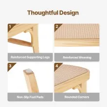VEVOR Rattan Bench, 43.3" Wooden Rattan Bench, Entrywway Bench with Oak Wood Legs, Bedroom End of Bed Boho Bench with Hand Woven Rattan, for Living Room, Kitchen