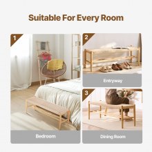 VEVOR Rattan Bench, 47.6" Wooden Rattan Bench with Shoe Storage, Entryway Bench with Oak Wood Legs, Solid Wood Boho Bench with Hand Woven Rattan, for Entryway, Bedroom, Living Room, Kitchen