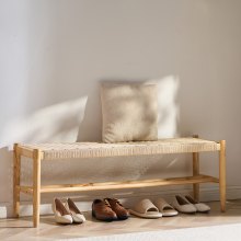 VEVOR Rattan Bench, 47.6" Wooden Rattan Bench with Shoe Storage, Entryway Bench with Oak Wood Legs, Solid Wood Boho Bench with Hand Woven Rattan, for Entryway, Bedroom, Living Room, Kitchen