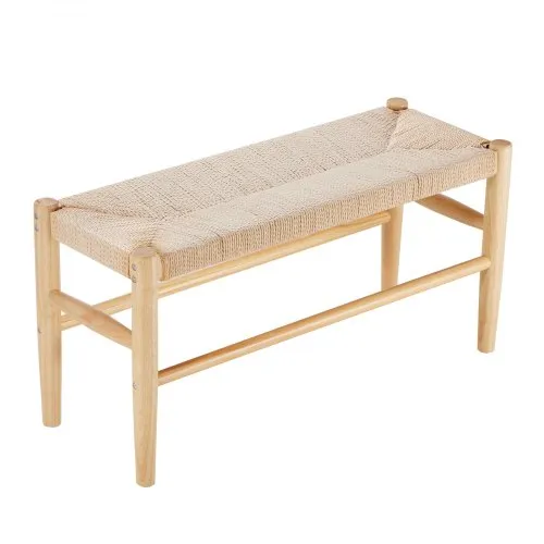 VEVOR Rattan Bench, 31.5" Wooden Rattan Bench, Entrywway Bench with Oak Wood Legs, Bedroom End of Bed Boho Bench with Hand Woven Rattan, for Living Room, Kitchen