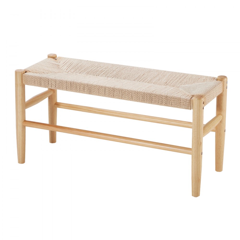 VEVOR Rattan Bench, 31.5" Wooden Rattan Bench, Entrywway Bench with Oak Wood Legs, Bedroom End of Bed Boho Bench with Hand Woven Rattan, for Living Room, Kitchen