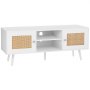 VEVOR Rattan TV Stand, Boho TV Cabinet for 55 inch TV, Mid Century Modern TV Stand, Rattan TV Console with Adjustable Shelfs for  Living Room, Media Room, White