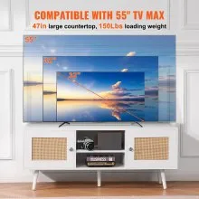 Mueble de TV de ratán VEVOR, mueble de TV bohemio para TV de 55 pulgadas, mueble de TV moderno de mediados de siglo, consola de TV de ratán con estantes ajustables para sala de estar, sala multimedia, color blanco
