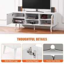 Mueble de TV de ratán VEVOR, mueble de TV bohemio para TV de 55 pulgadas, mueble de TV moderno de mediados de siglo, consola de TV de ratán con estantes ajustables para sala de estar, sala multimedia, color blanco