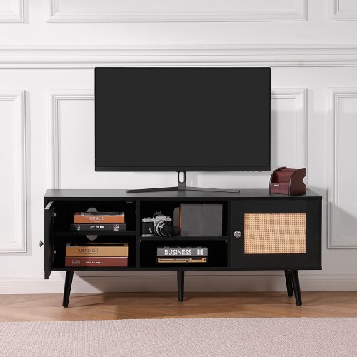 Rattan Tv Stand, Boho Tv Cabinet for TV, Mid Century Modern Tv Stand, Rattan Tv Console for Living Room, Media Room - 55 inch - Black Rattan Tv Stand, Boho Tv Cabinet for TV, Mid Century Modern Tv Stand, Rattan Tv Console for Living Room, Media Room - 55 inch - Black