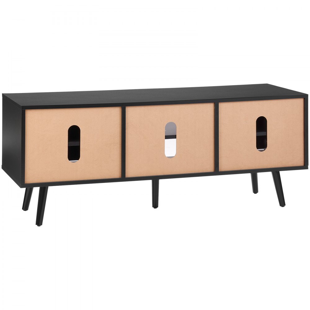 VEVOR Rattan TV Stand, Boho TV Cabinet for 55 inch TV, Mid Century Modern TV Stand, Rattan TV Console with Adjustable Shelfs for  Living Room, Media Room, Black
