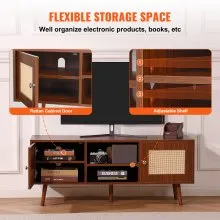 VEVOR Rattan TV Stand, Boho TV Cabinet for 55 inch TV, Mid Century Modern TV Stand, Rattan TV Console with Adjustable Shelfs for  Living Room, Media Room, Walnut