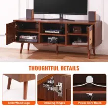 VEVOR Rattan TV Stand, Boho TV Cabinet for 55 inch TV, Mid Century Modern TV Stand, Rattan TV Console with Adjustable Shelfs for  Living Room, Media Room, Walnut