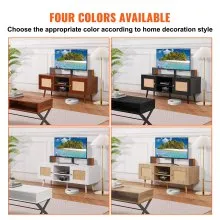VEVOR Rattan TV Stand, Boho TV Cabinet for 55 inch TV, Mid Century Modern TV Stand, Rattan TV Console with Adjustable Shelfs for  Living Room, Media Room, Walnut