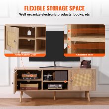 VEVOR Rattan TV Stand for 55" TV Entertainment Center with Rattan Door Oak