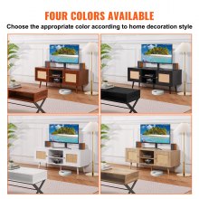 VEVOR Rattan TV Stand for 55" TV Entertainment Center with Rattan Door Oak