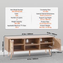 VEVOR Rattan TV Stand for 55" TV Entertainment Center with Rattan Door Oak