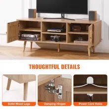 VEVOR Rattan TV Stand, Boho TV Cabinet for 55 inch TV, Mid Century Modern TV Stand, Rattan TV Console with Adjustable Shelfs for  Living Room, Media Room, Oak