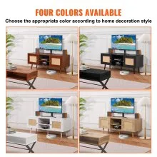 VEVOR Rattan TV Stand, Boho TV Cabinet for 55 inch TV, Mid Century Modern TV Stand, Rattan TV Console with Adjustable Shelfs for  Living Room, Media Room, Oak