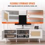 VEVOR Rattan TV Stand for 65 inch TV, Boho TV Stand with Rattan Door, Entertainment Center with Build-in Socket and USB Ports, Modern TV Console for Living Room, Media Room, White