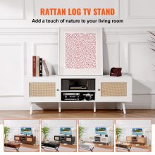 VEVOR Rattan TV Stand for 65" TV Boho TV Stand with Build-in Socket White