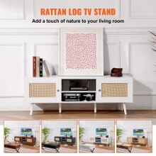 VEVOR Rattan TV Stand til 65" TV Boho TV Stand med Indbygget Stik Hvid