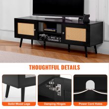 VEVOR Rattan TV Stand for 65 inch TV, Boho TV Stand with Rattan Door, Entertainment Center with Build-in Socket and USB Ports, Modern TV Console for Living Room, Media Room, Black