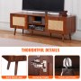 mid-century modern VEVOR rattan tv stand with solid wood legs, damping hinges, and power cord holes.