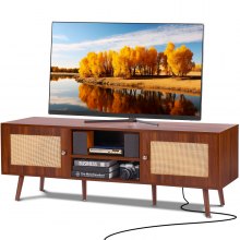 VEVOR Rattan TV Stand for 65" TV Boho TV Stand with Build-in Socket Walnut