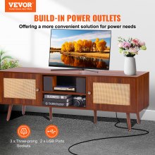 VEVOR Rattan TV Stand for 65" TV Boho TV Stand with Build-in Socket Walnut