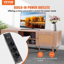 VEVOR Rattan TV Stand for 65" TV Boho TV Stand with Build-in Socket Oak