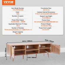 VEVOR Rattan TV Stand for 65" TV Boho TV Stand with Build-in Socket Oak