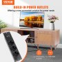 VEVOR Rattan TV Stand, Mid Century Modern TV Stand for 65 inch TV, Boho Rattan TV Cabinet with Build-in Socket and USB Ports, Adjustable Shelfs for Living Room, Media Room, Oak