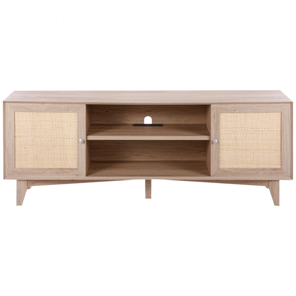 VEVOR Rattan-TV-Ständer 191cm Fernseher Boho-TV-Schrank Fernsehschrank Eiche