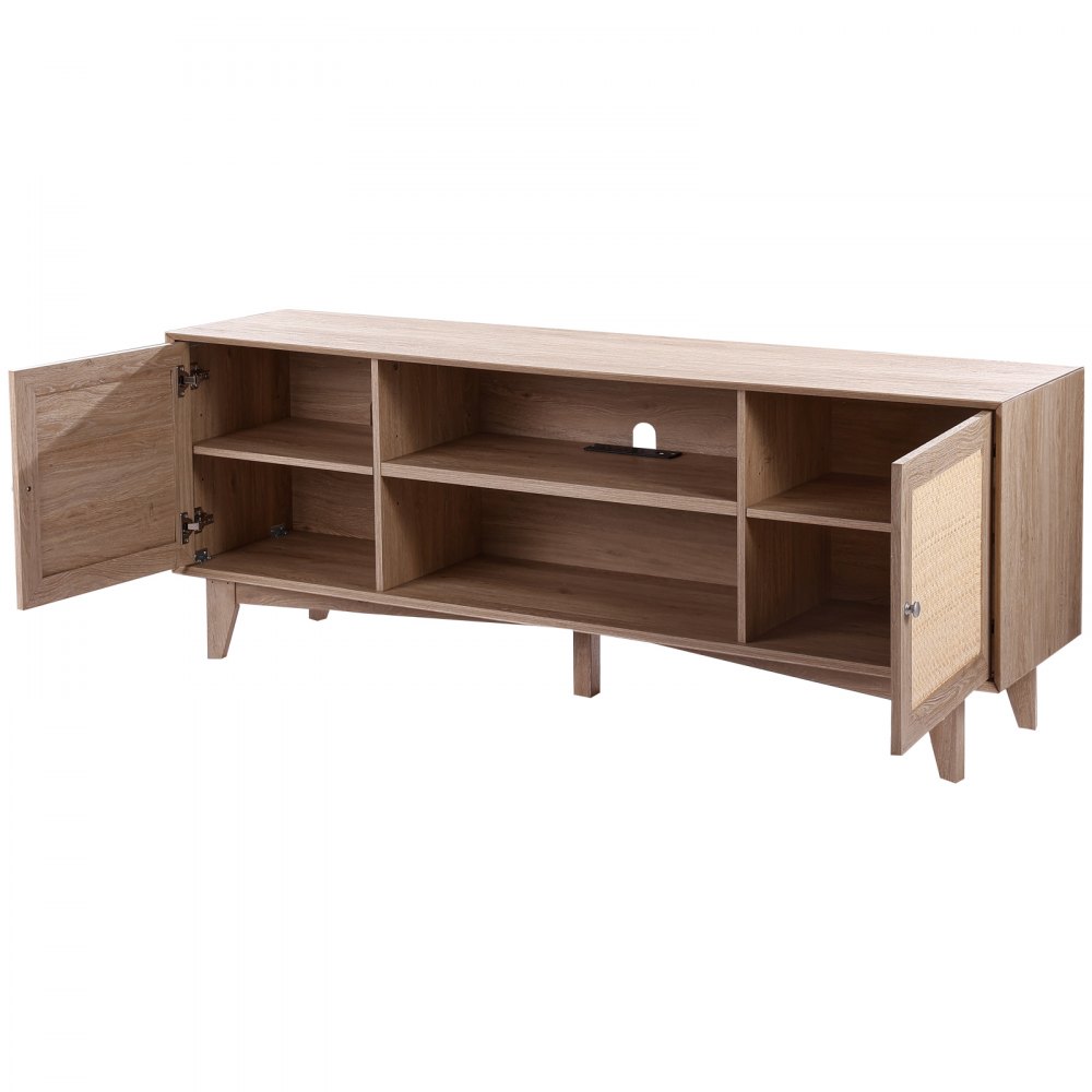 VEVOR Rattan-TV-Ständer 191cm Fernseher Boho-TV-Schrank Fernsehschrank Eiche