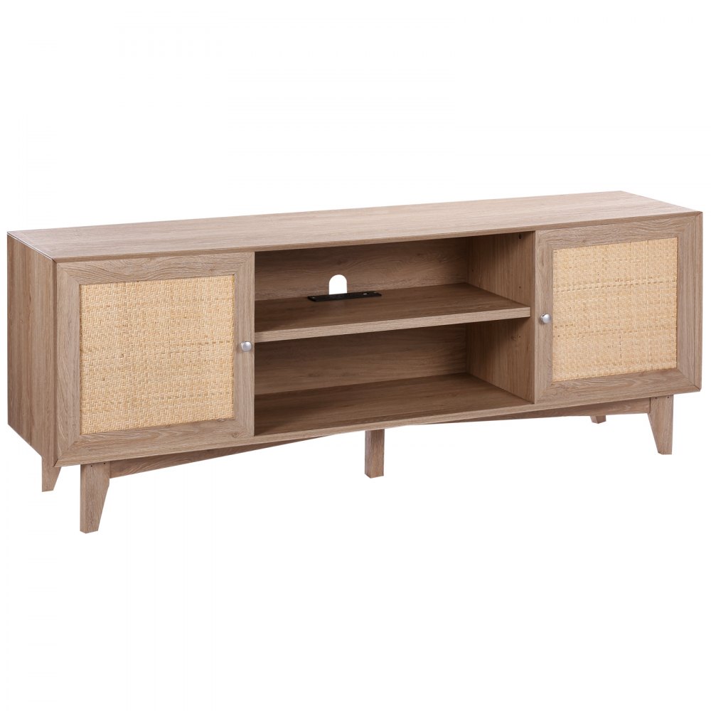 VEVOR Rattan-TV-Ständer 191cm Fernseher Boho-TV-Schrank Fernsehschrank Eiche