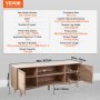 VEVOR Rattan TV Stand for 75" TV Boho TV Stand with Build-in Socket Oak