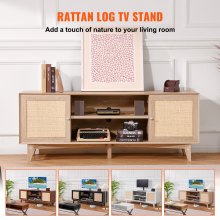 VEVOR Rattan TV Stand for 75" TV Boho TV Stand with Build-in Socket Oak