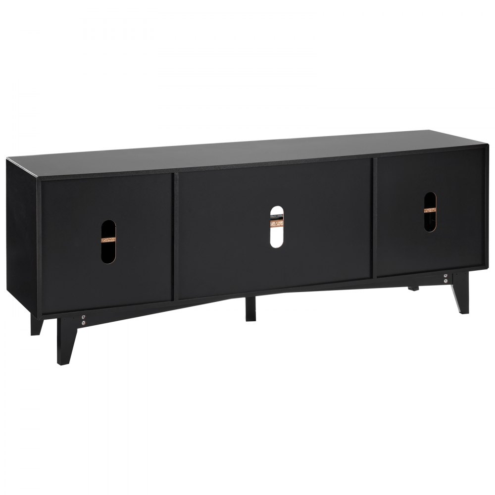 VEVOR Rattan TV Stand for 75in TV, Boho TV Stand with Rattan Door, Entertainment Center with Build-in Socket, Storage Cabinet with 2 Shelves, Modern TV Console for Living Room, Media Room, Black
