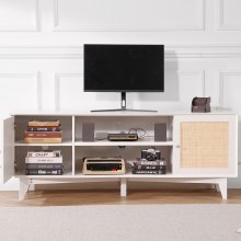 VEVOR Rattan TV Stand for 75" TV Boho TV Stand with Build-in Socket White