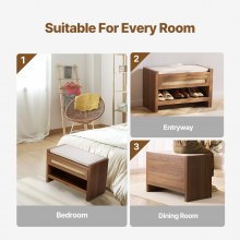 VEVOR Rattan Bench, 30.9" Rattan Shoe Bench, Entryway Bench with Storage Drawer and Linen Seat Cushion, Farmhouse Boho Bench with Hand Woven Rattan, for Entryway, Bedroom, Living Room, Kitchen