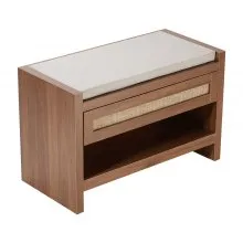 VEVOR Rattan Bench, 30.9" Rattan Shoe Bench, Entryway Bench with Storage Drawer and Linen Seat Cushion, Farmhouse Boho Bench with Hand Woven Rattan, for Entryway, Bedroom, Living Room, Kitchen