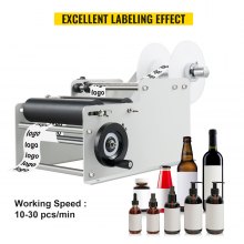 VEVOR Manual Round Bottle Labeling Machine, 10-30 pcs/min Bottle Labeling Machine, White Manual Labeling Machine for Width 1-5 Inch Length 1-10 Inch Label for PET, Plastic, Glass, and Metal Bottle