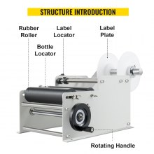 VEVOR Manual Round Bottle Labeling Machine, 10-30 pcs/min Bottle Labeling Machine, White Manual Labeling Machine for Width 1-5 Inch Length 1-10 Inch Label for PET, Plastic, Glass, and Metal Bottle